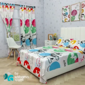 Combo de Sábana con Cortina Infantil Mickey Fondo Blanco