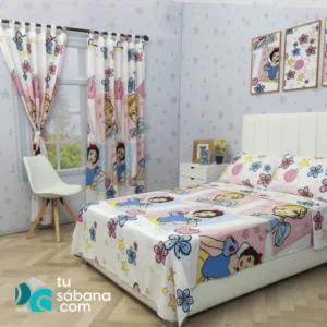 Combo de Sábana con Cortina Infantil Princesas