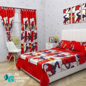 Combo de Sábana con Cortina Infantil Spiderman Rojo